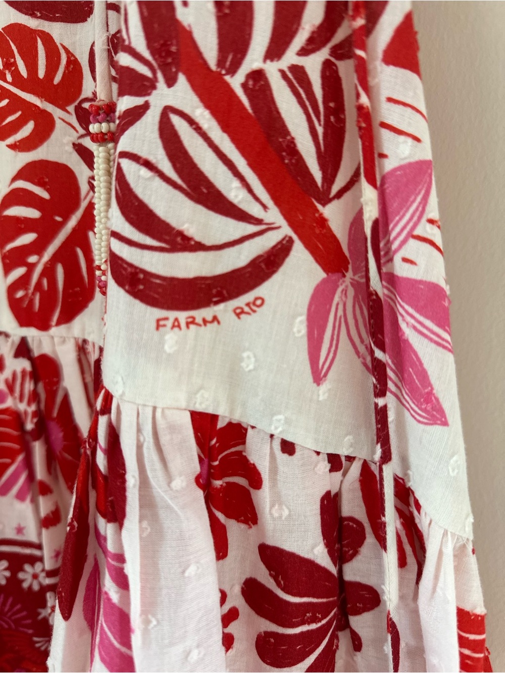 Farm Rio Tropical Floral Open Back Cotton Midi Dress Red Pink Size M Resort - Picture 8 of 12